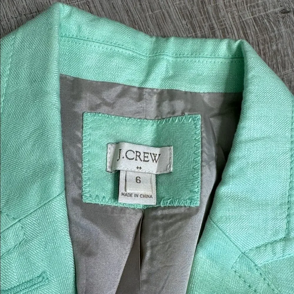 J. CREW Women’s Linen Mint Green 2 Button Blazer Jacket